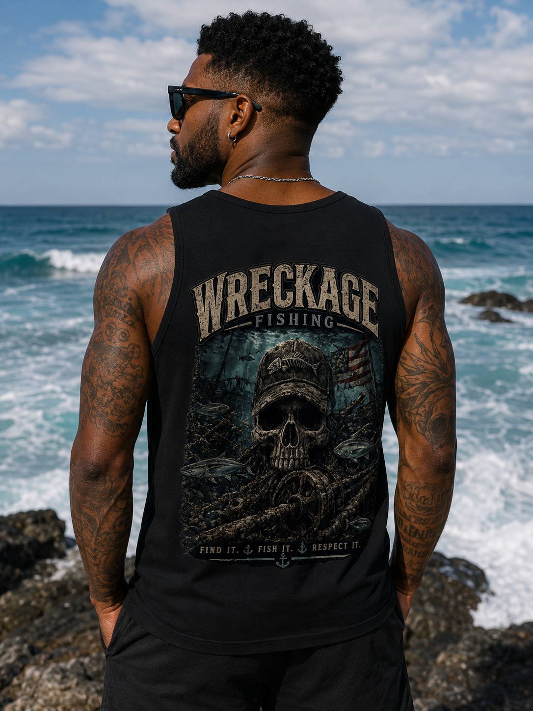 WF Skull and Wreckage Men's Tank top Black back.png