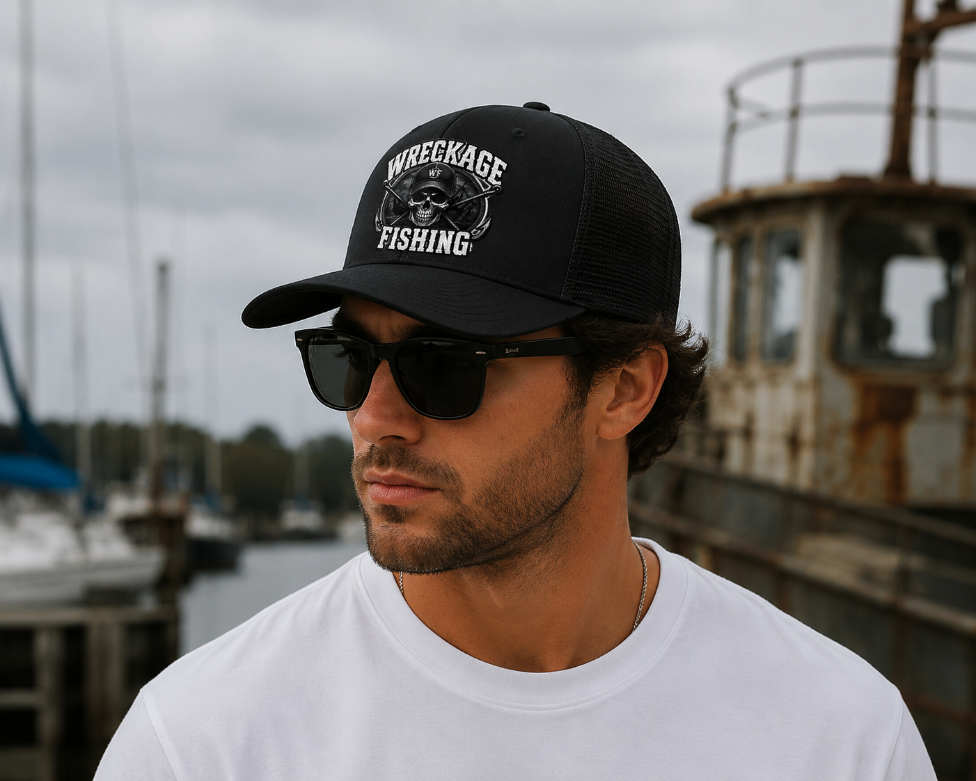 WF Skull and Hooks Trucker Hat black:black side.png