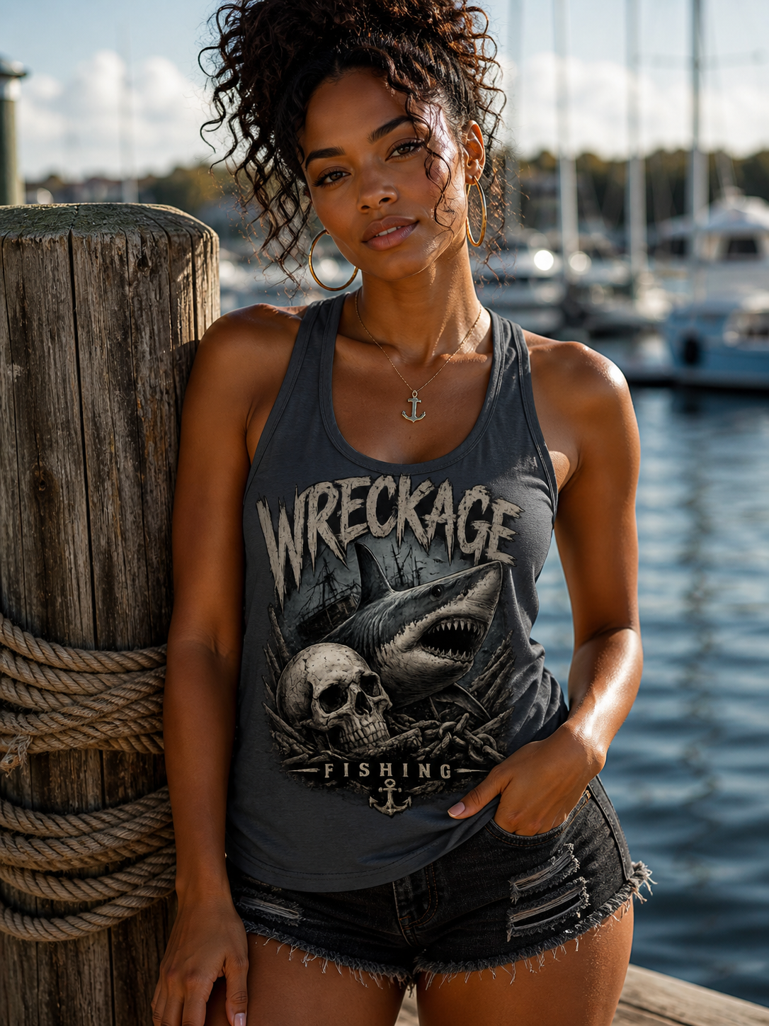 WF Skull and Shark Womens tank top dark gray.png