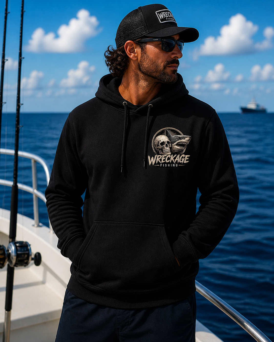 WF skull and shark Hoodie black front.png