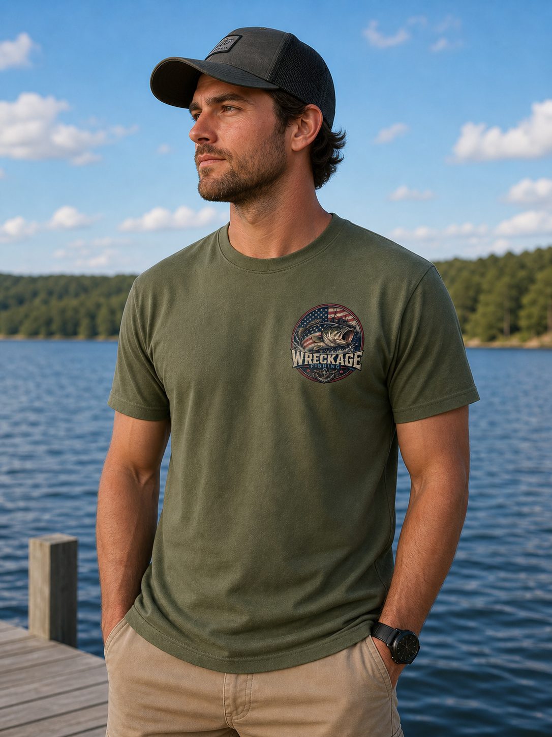 WF Patriotic Bass Tshirt mgreen front.png