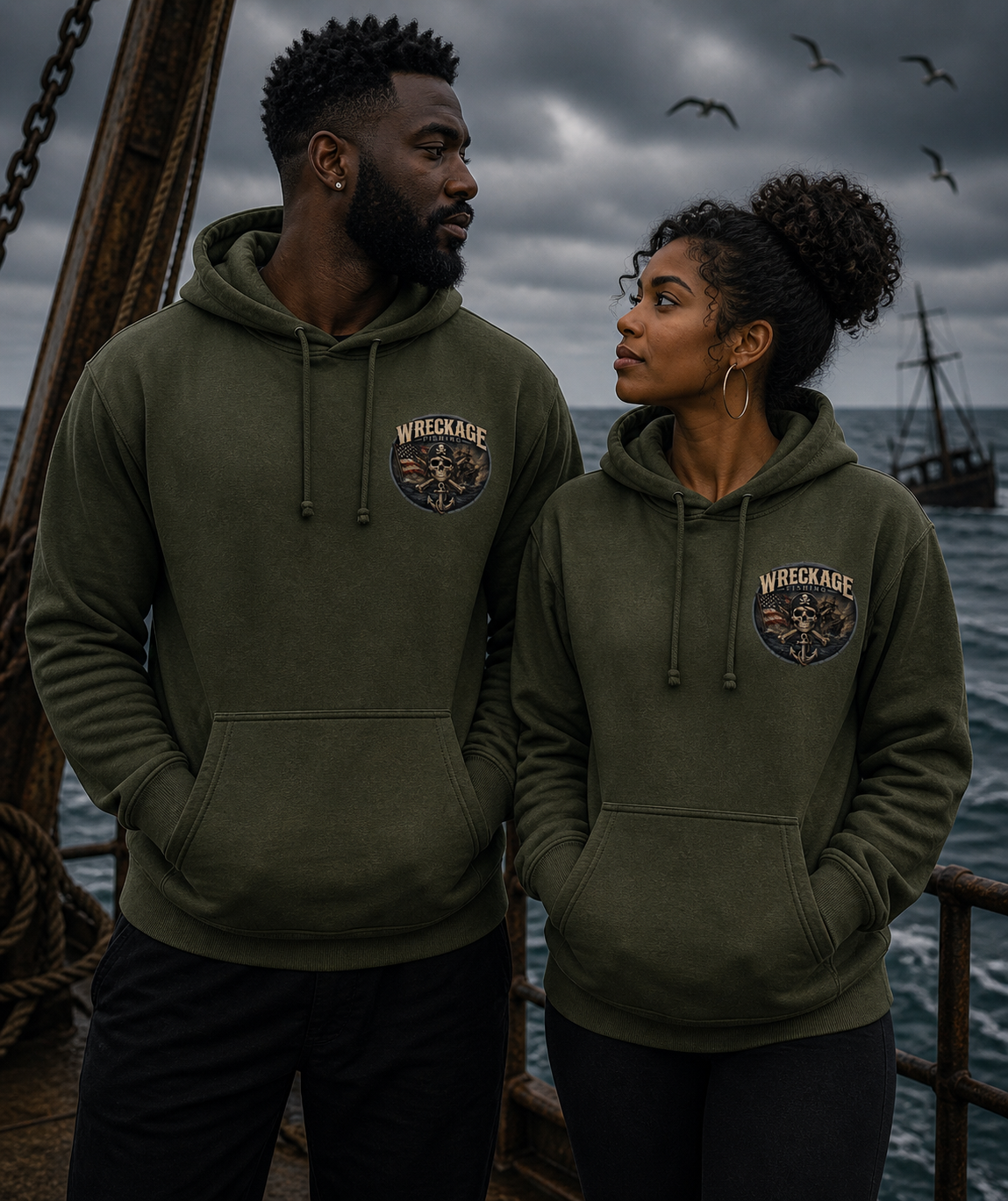 WF Pirate Ship and American Flag hoodie mgreen front.png