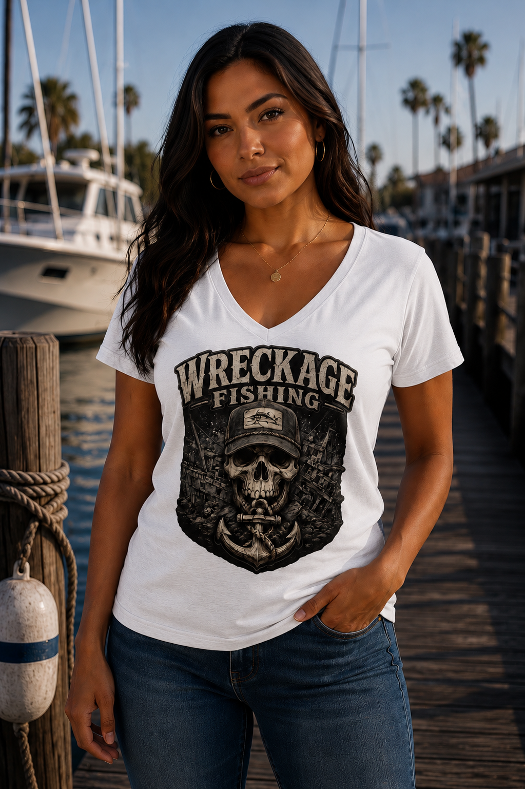 WF Black and Gray Skull Women's V-Neck white.png