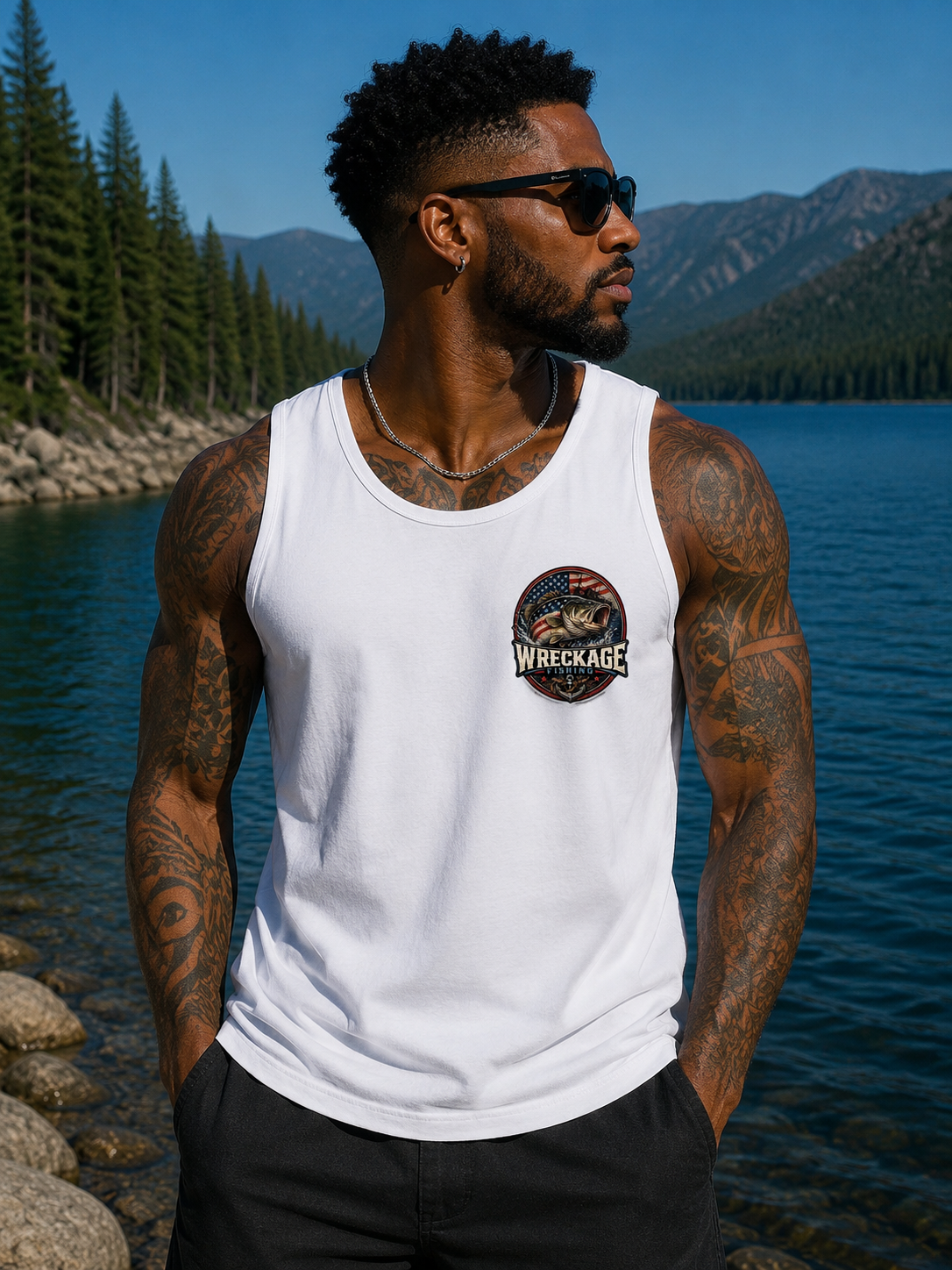 WF Patriotic Bass Men's Tank top white front.png