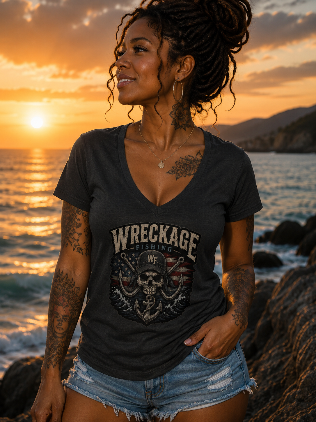 WF Hat and Skull Women's V-Neck charcoal.png