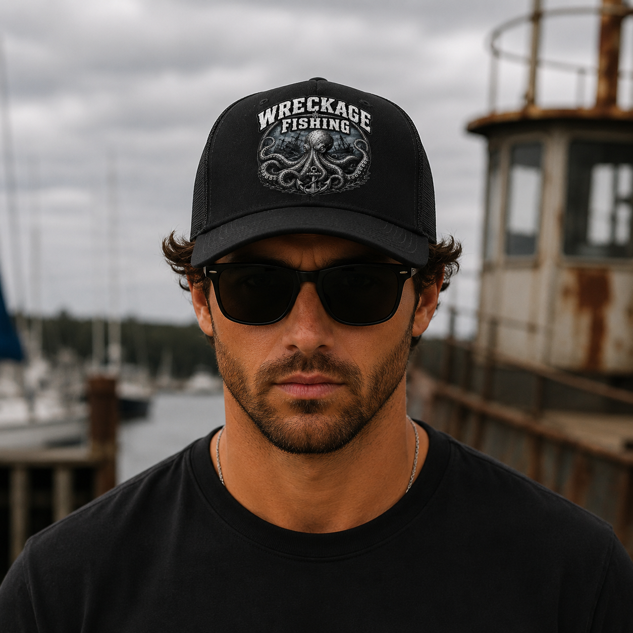 Wf Octopus Trucker hat Black:black front.png