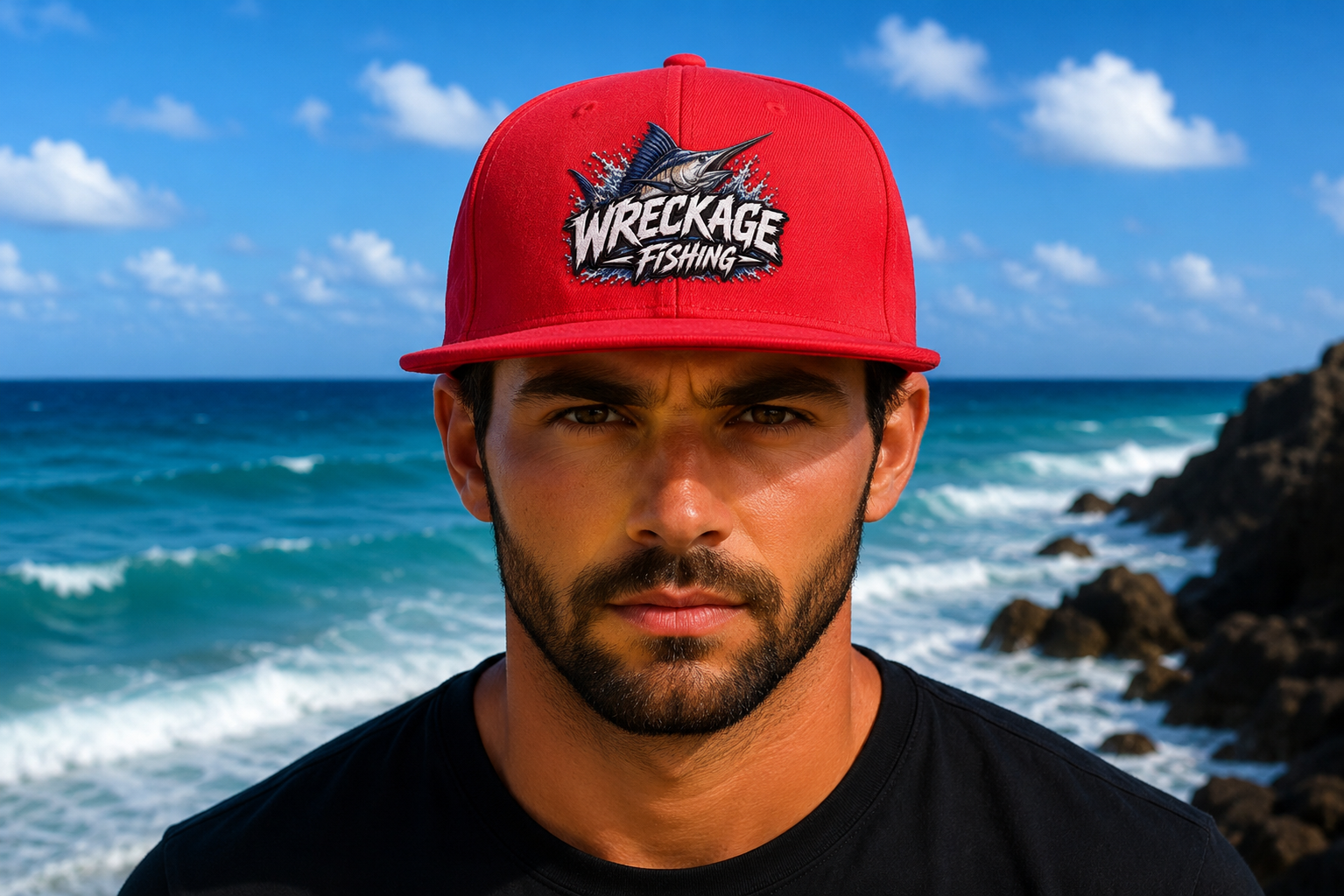 WF Marlin Flat Bill Hat red Front.png