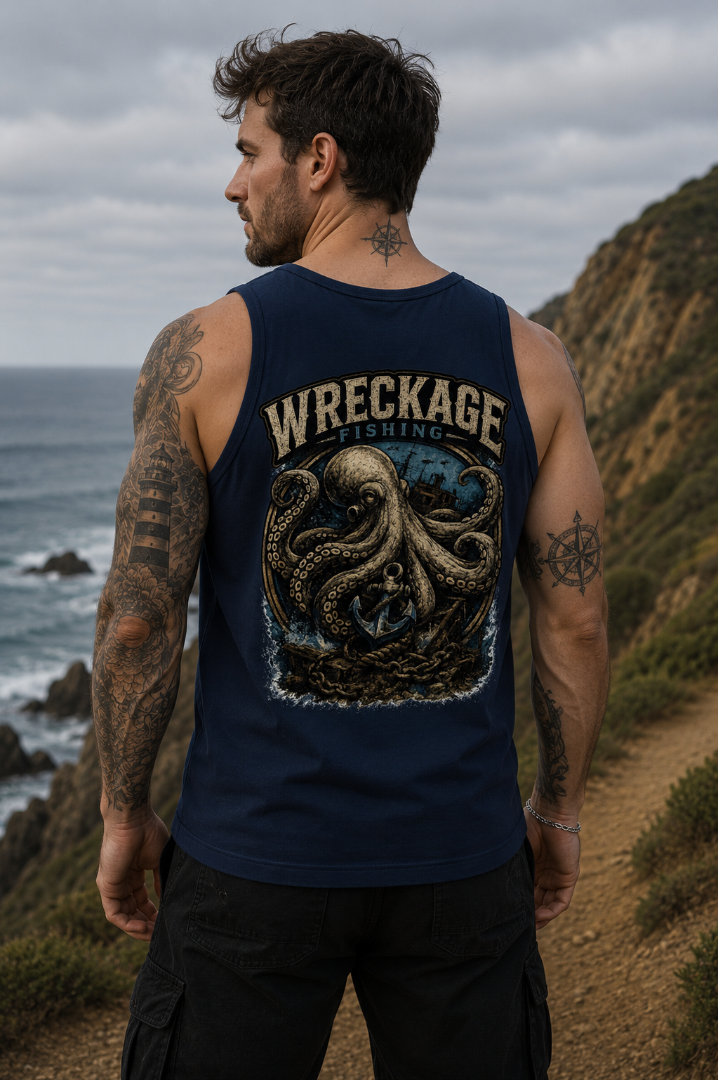 WF octopus Mens tank top navy back.png