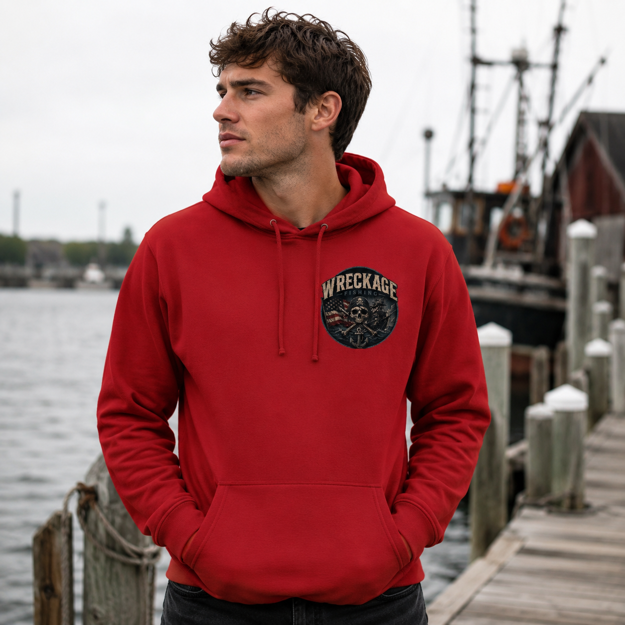 WF Pirate Ship and American Flag hoodie red front.png