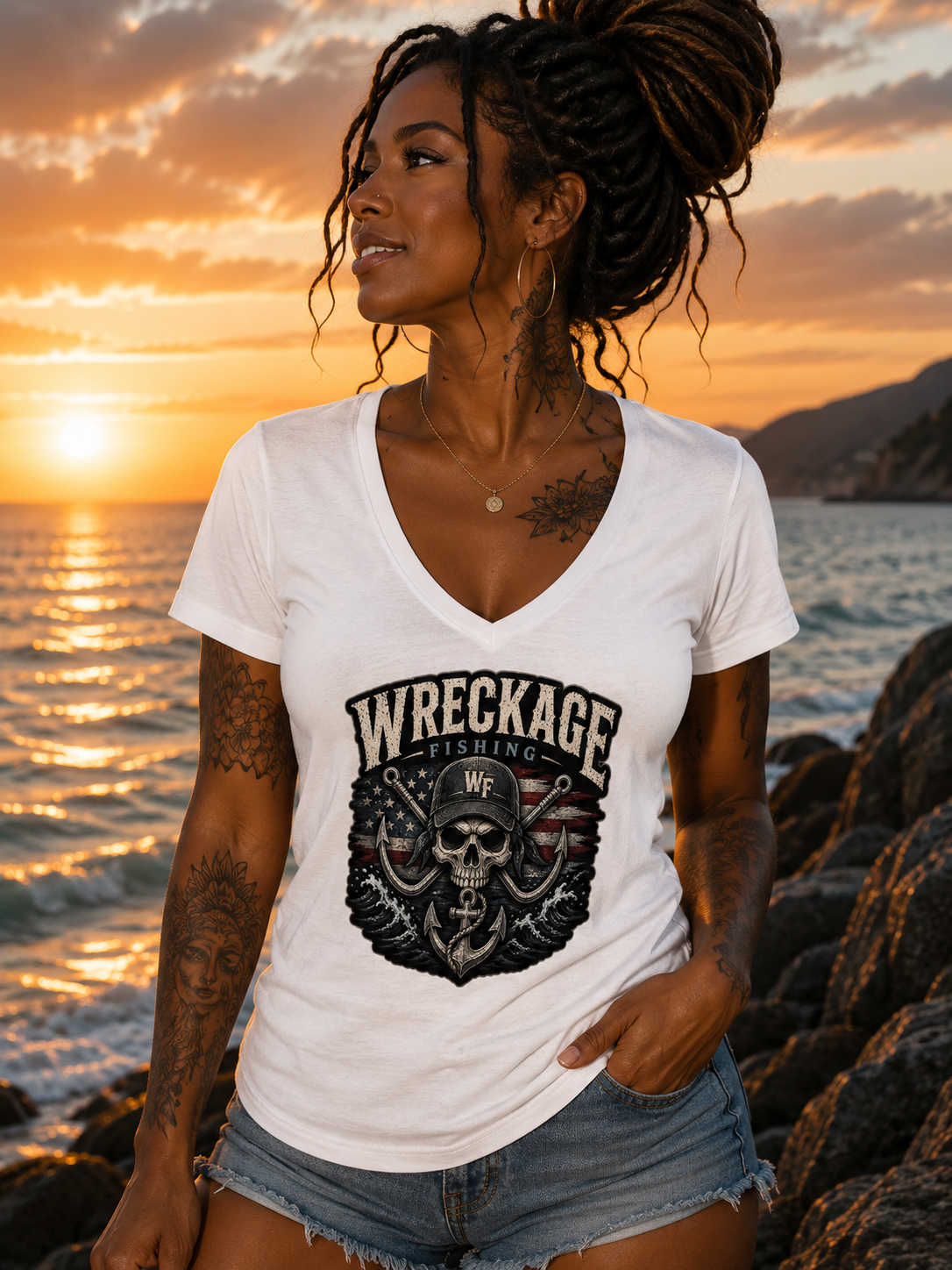 WF Hat and Skull Women's V-Neck white.png