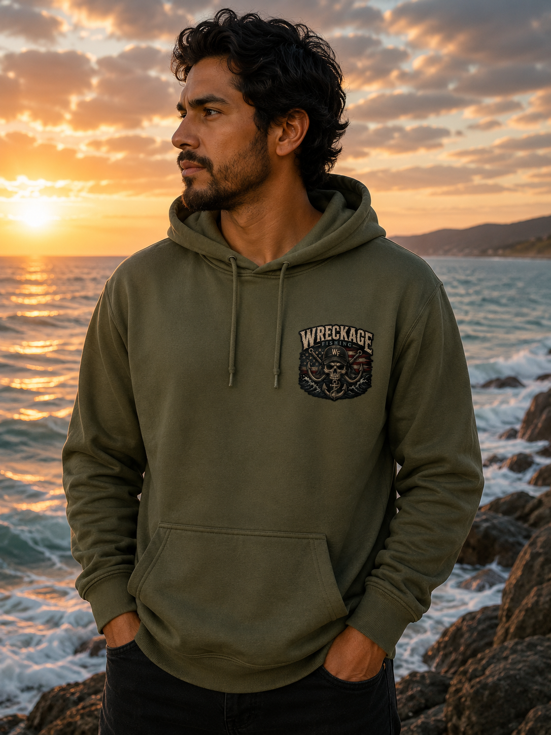 WF Hat and Skull Hoodie mgreen front.png