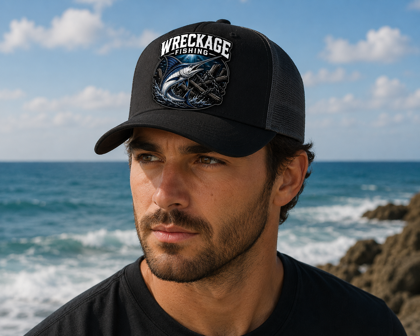 WF Marlin Trucker hat Black:charcoal side.png