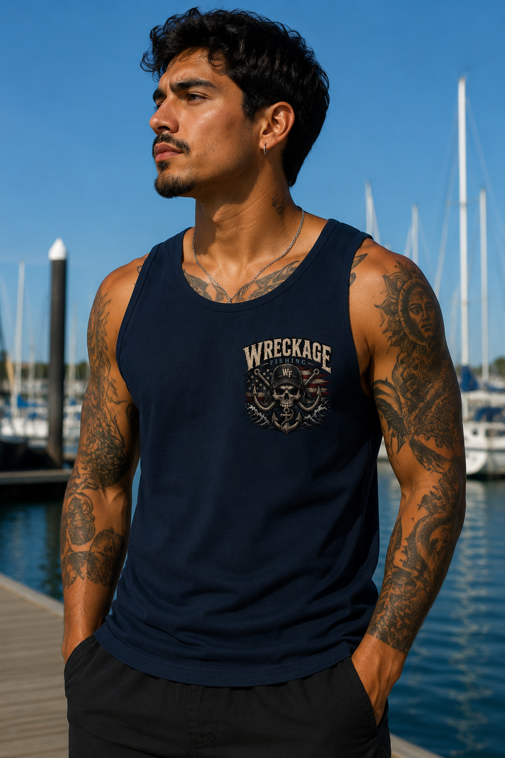 WF Hat and Skull Men's Tank Top navy front.png