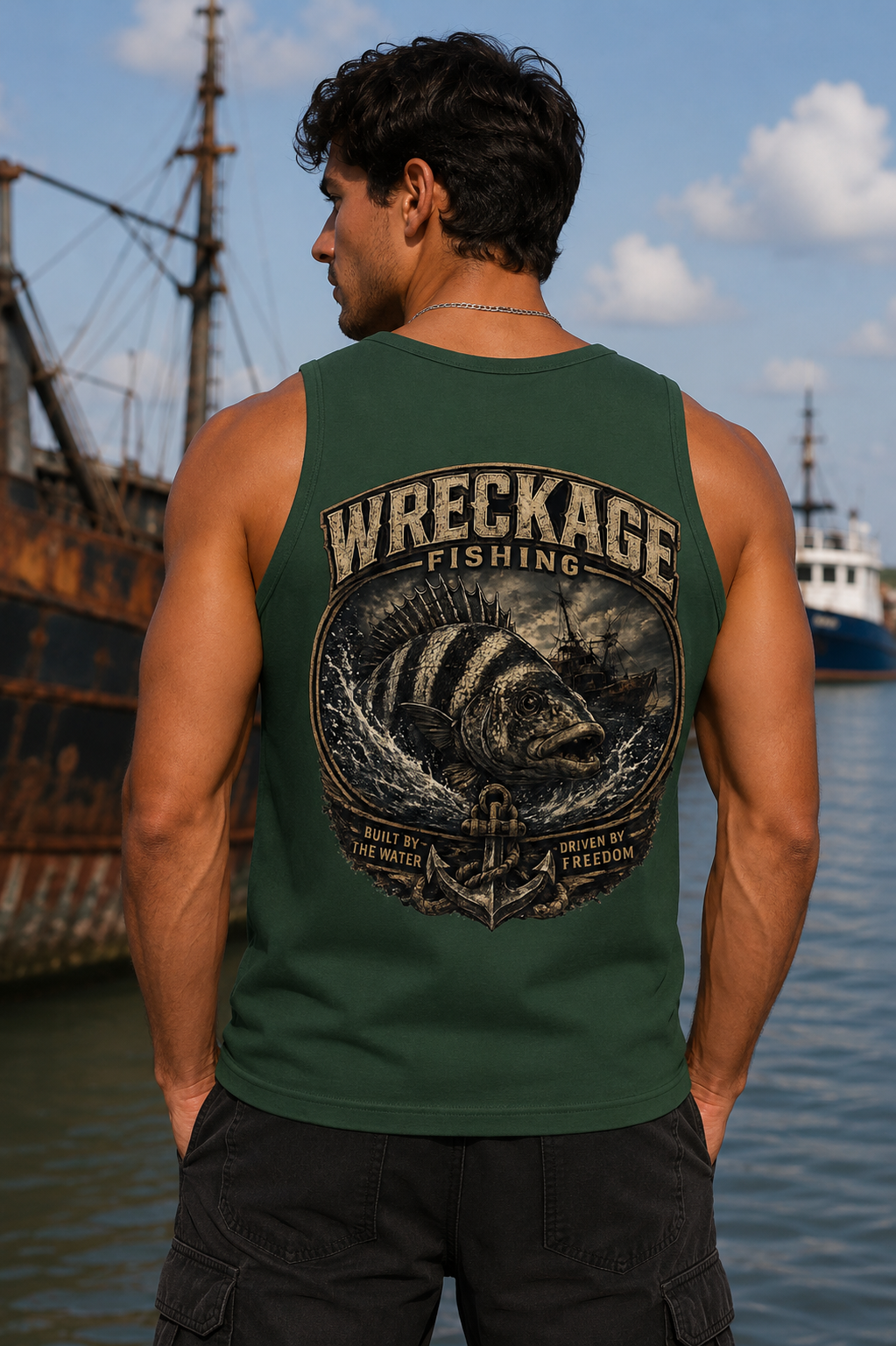 WF Sheepshead Men's tank top fgreen back.png