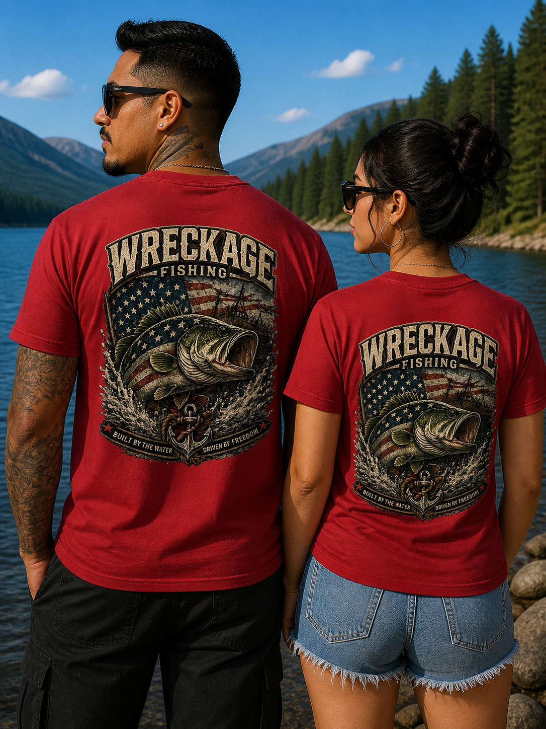 Wreckage Fishing Patriotic Bass Men's T-Shirt