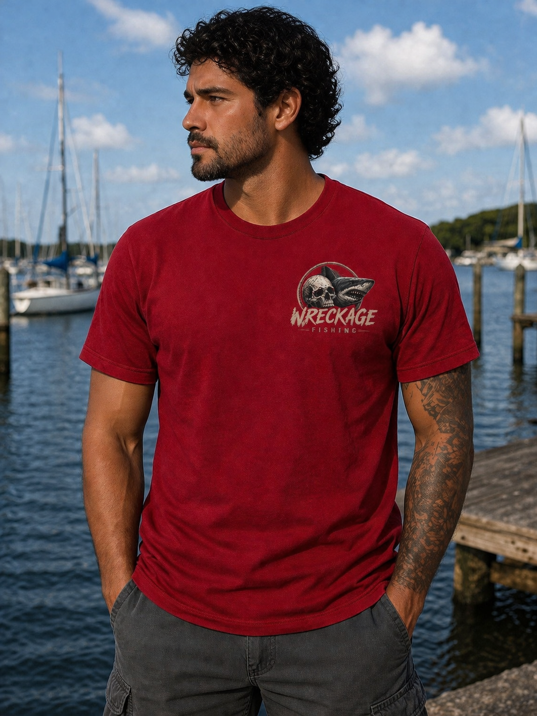WF Skull and Shark Tshirt Red Front.png