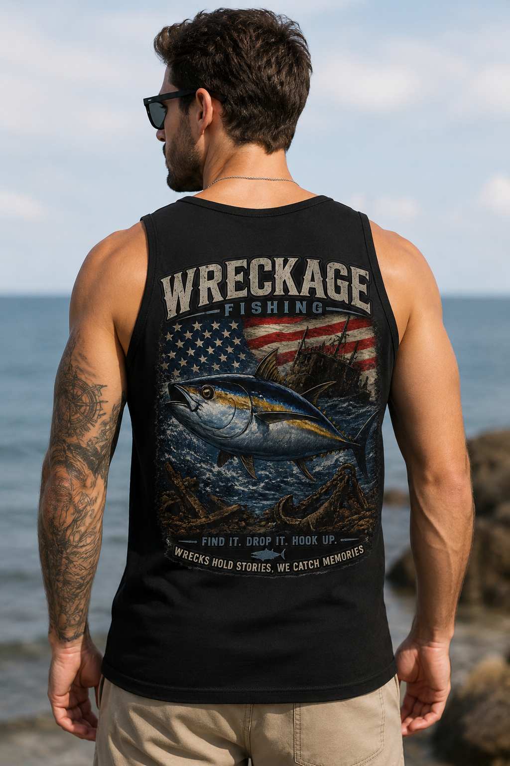 WF Bluefin tuna Mens Tank top Black back.png