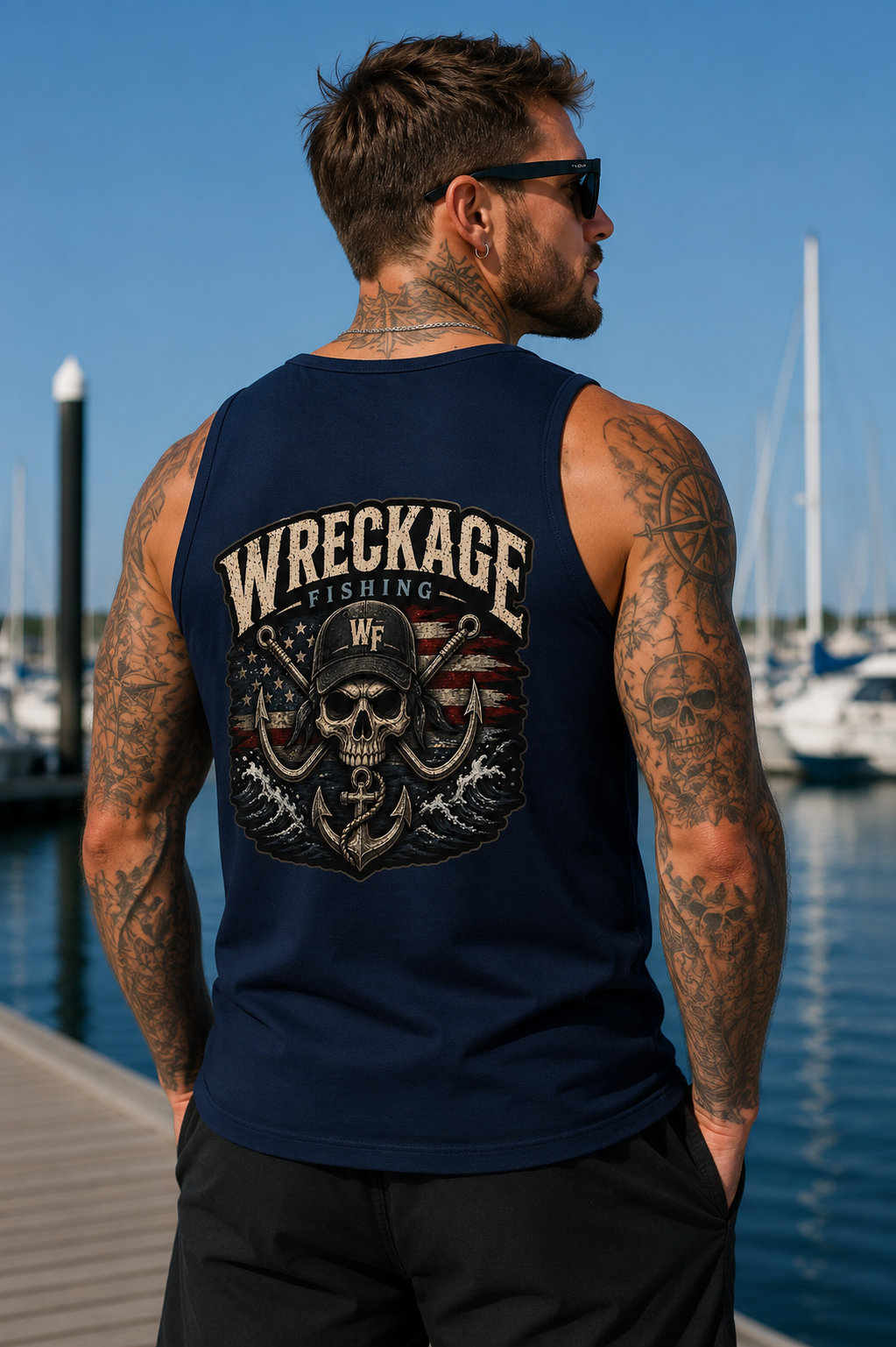 WF Hat and Skull Men's Tank Top navy Back.png