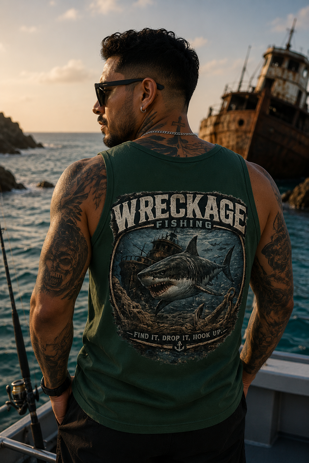 Wf Shark men's tank Top fgreen back.png