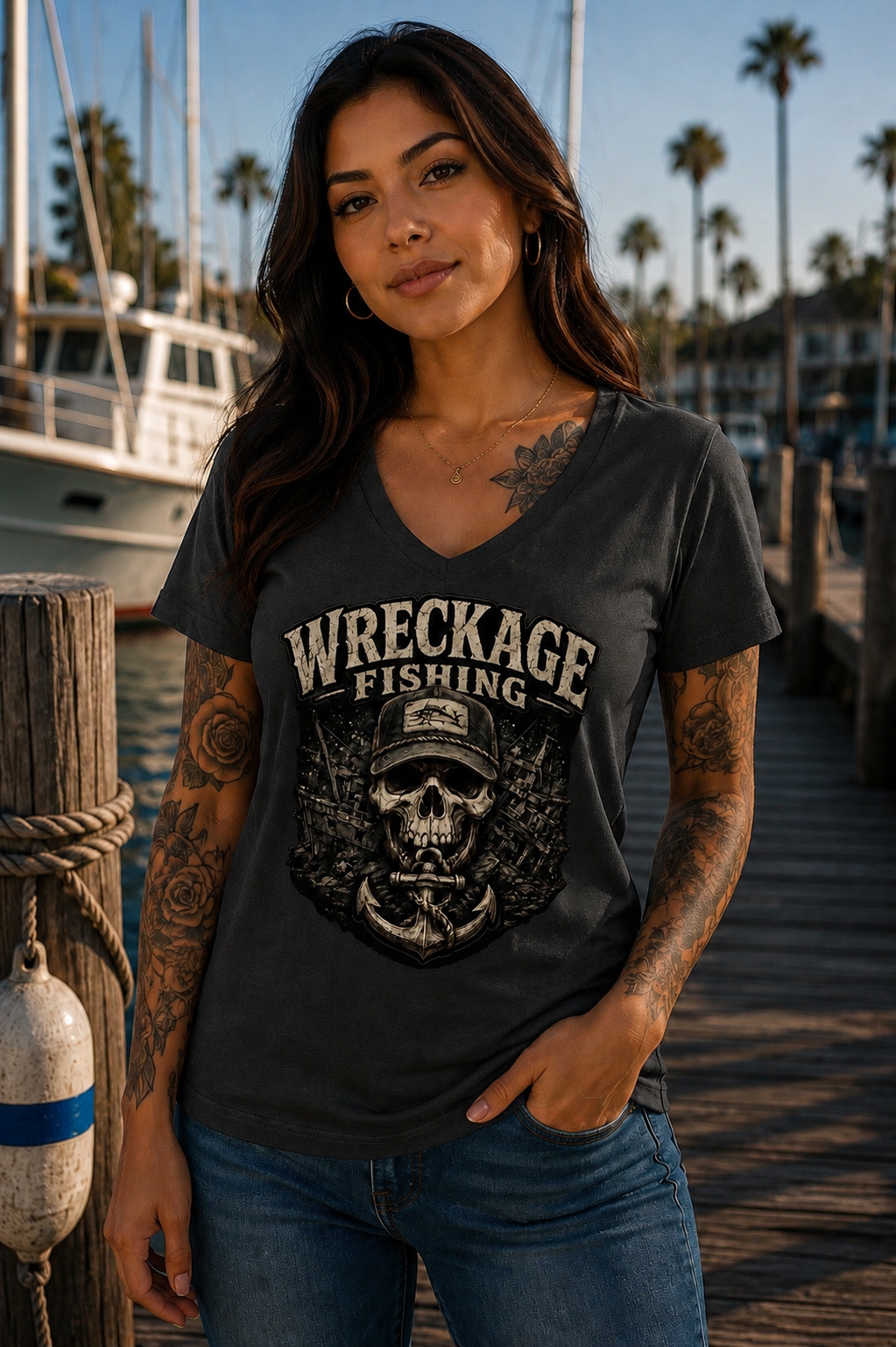 WF Black and Gray Skull Women's V-Neck charcoal.png