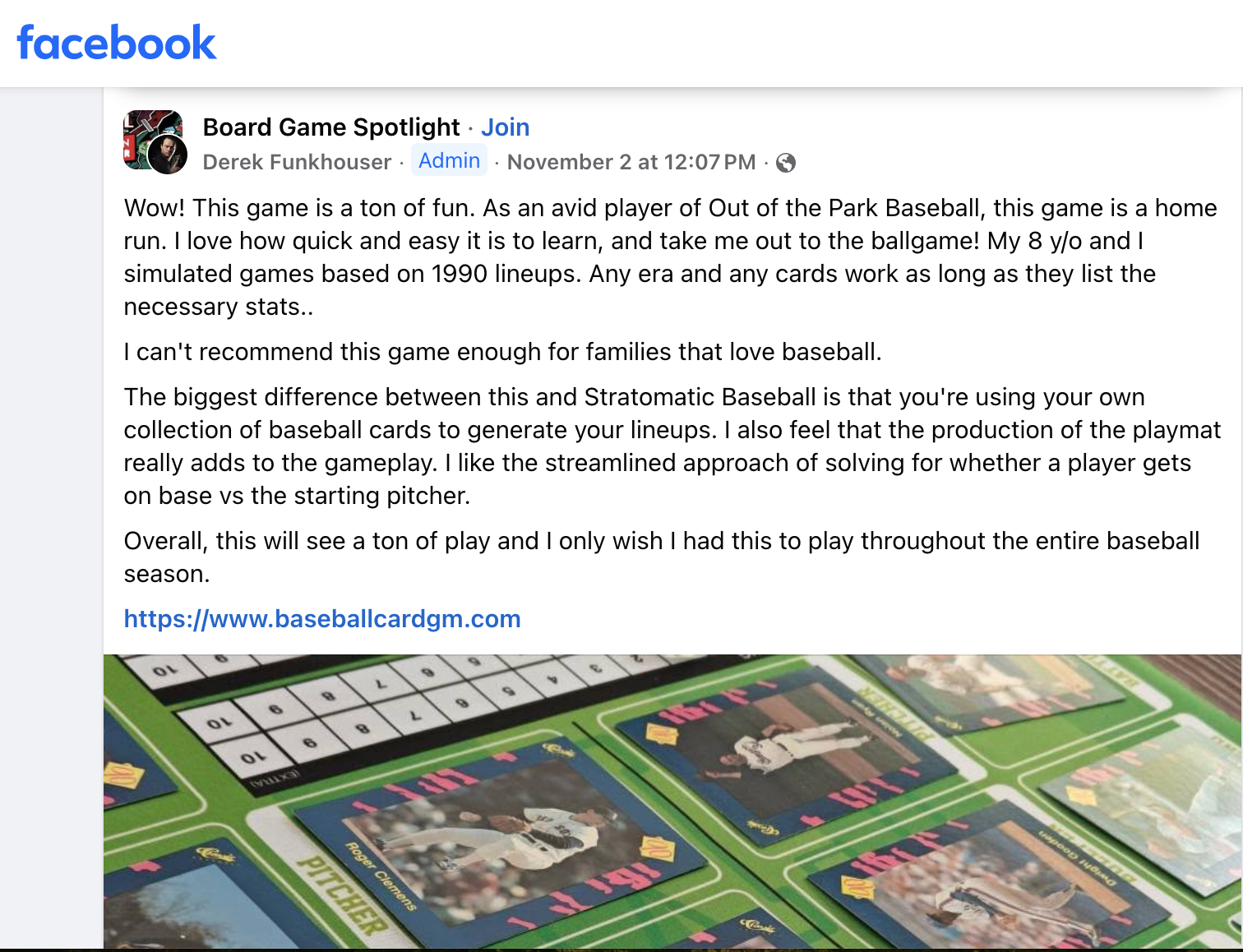 Baseball card board game with dice