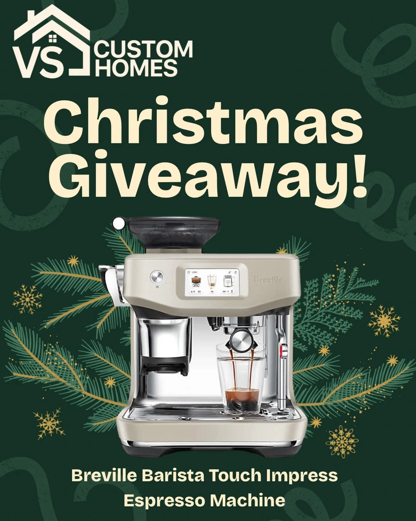 ✨ GIVEAWAY ALERT!

It&rsquo;s the season of giving, and we want to gift one lucky winner a Breville Barista Touch Impress Espresso Machine ☕️ 

To enter the giveaway: 
1️⃣ Follow @vscustomhomes and @jordanbarnhillhomes 
2️⃣ Like this post 
3️⃣ Tag a 