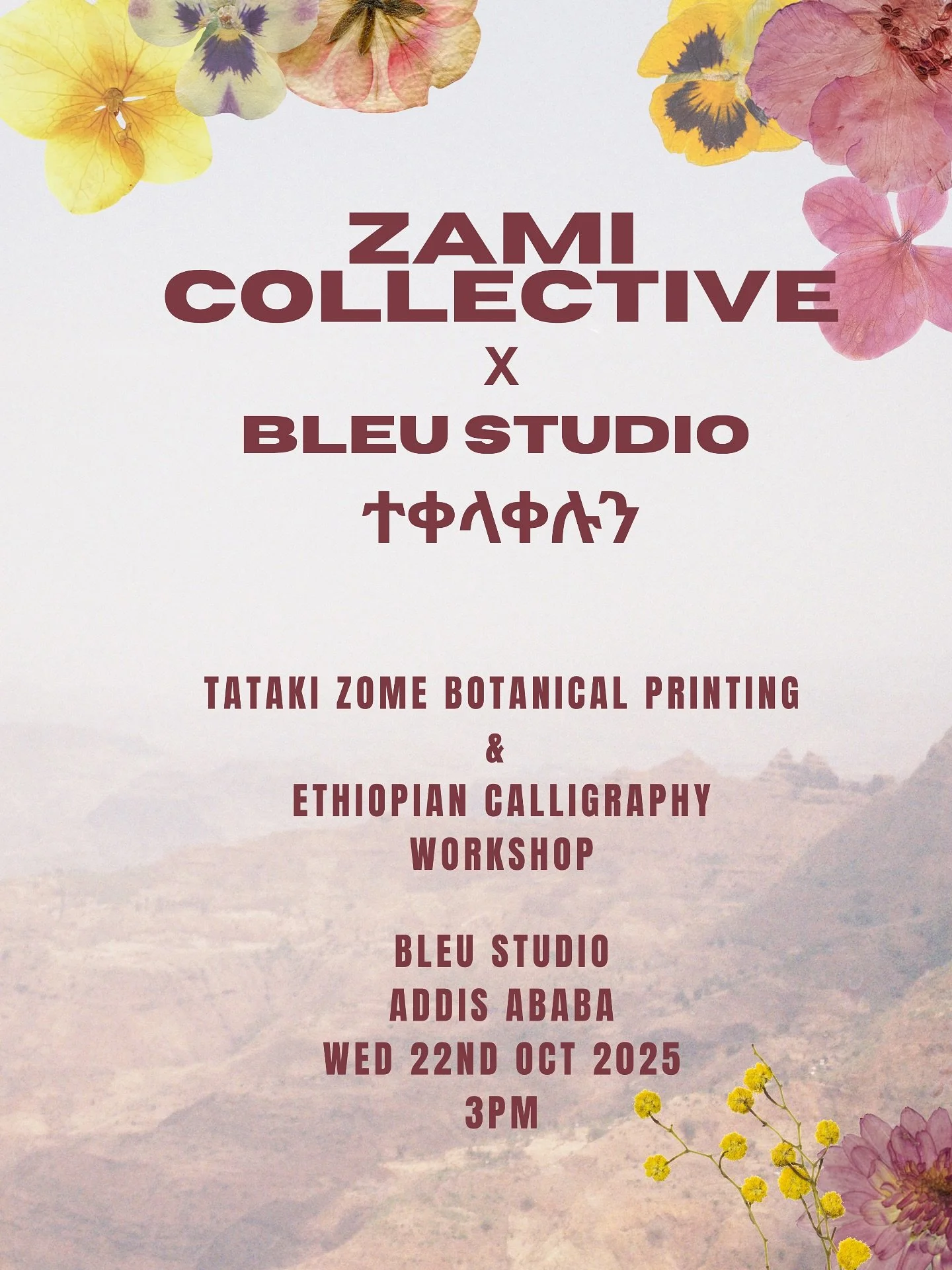 Selam Addis Ababa friends! Want to experiment with botanical flower printing and Ethiopian Calligraphy?  Join us at @bleustudio.aa on October 22nd 3pm for a wonderful workshop facilitated by @ityopi_kal and @zelalemerga 

We have a fully funded spot 