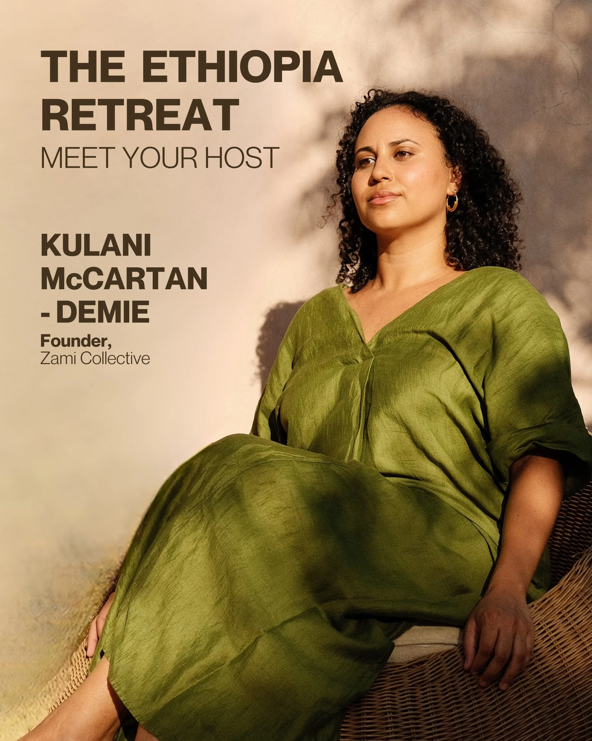 Meet your host for the 2026 Ethiopia Retreat!

Kulani is an Ethiopian-Irish Londoner who lived in Ethiopia over several years. During that time she travelled across the country, visiting parts of Northern Ethiopia: Lalibela, the Simien Mountains and 