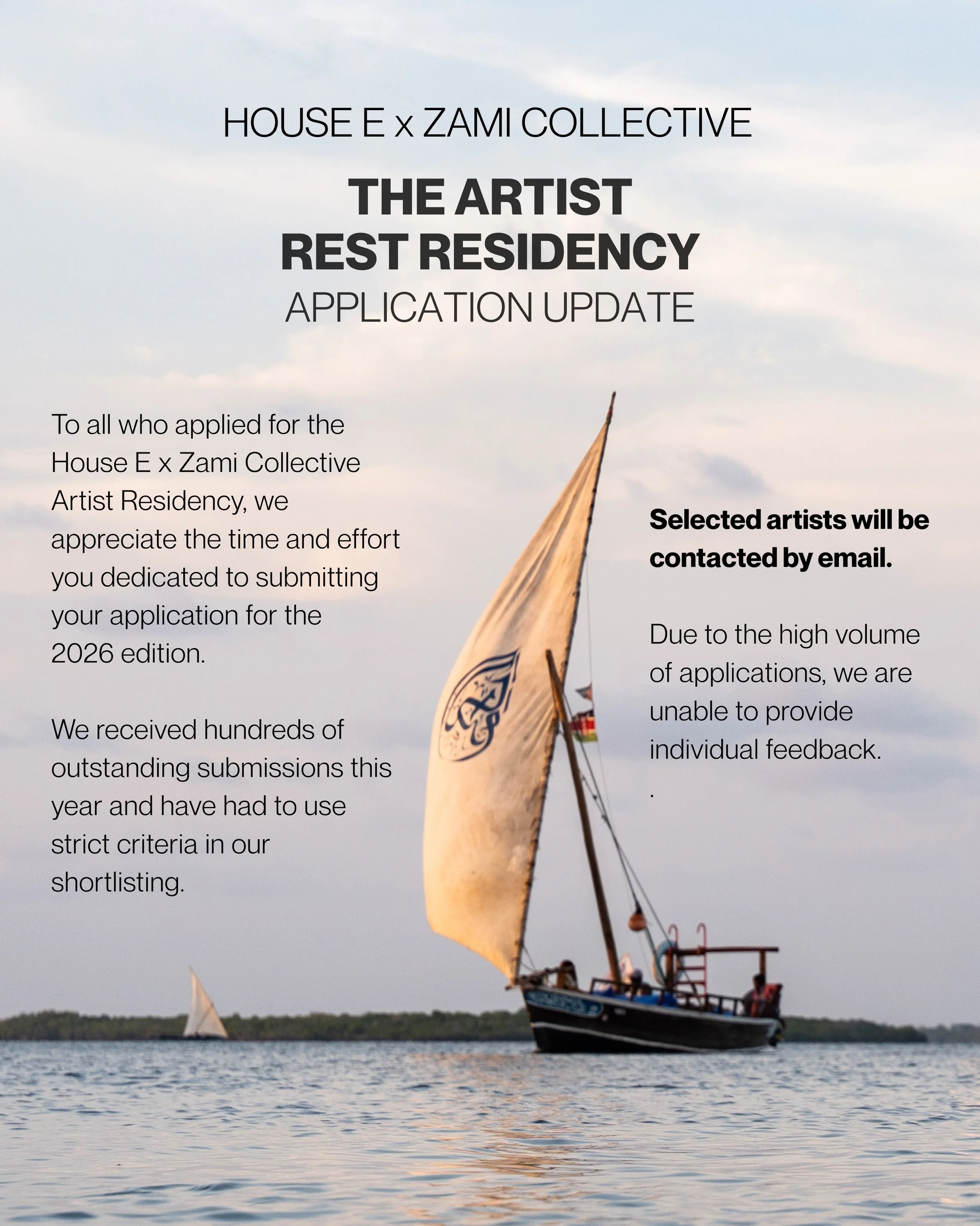 Application update from the House E x Zami Collective Rest Residency Team!

To all who applied for the House E x Zami Collective Artist Residency, we appreciate the time and effort you dedicated to submitting your application for the 2026 edition. We