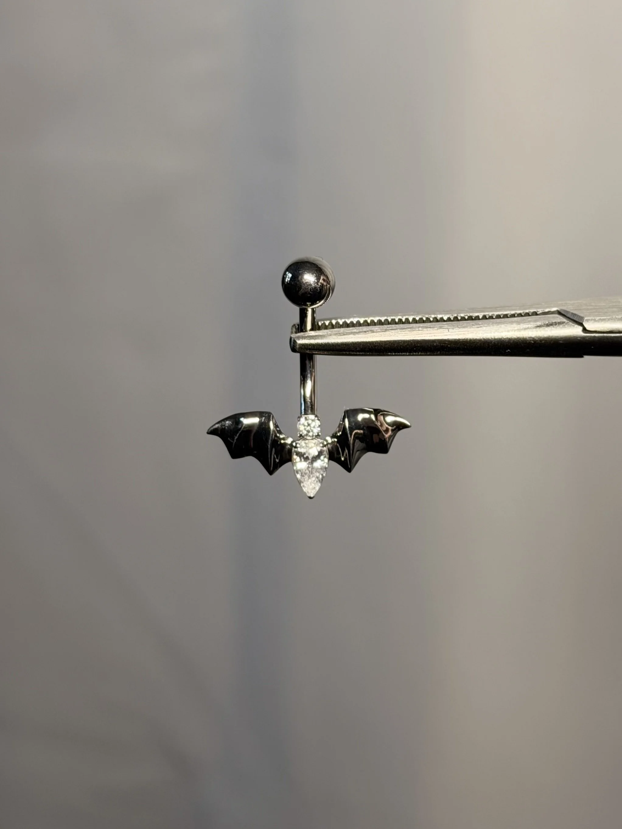 Implant grade titanium internally threaded silver bat navel jewelry upgrade
