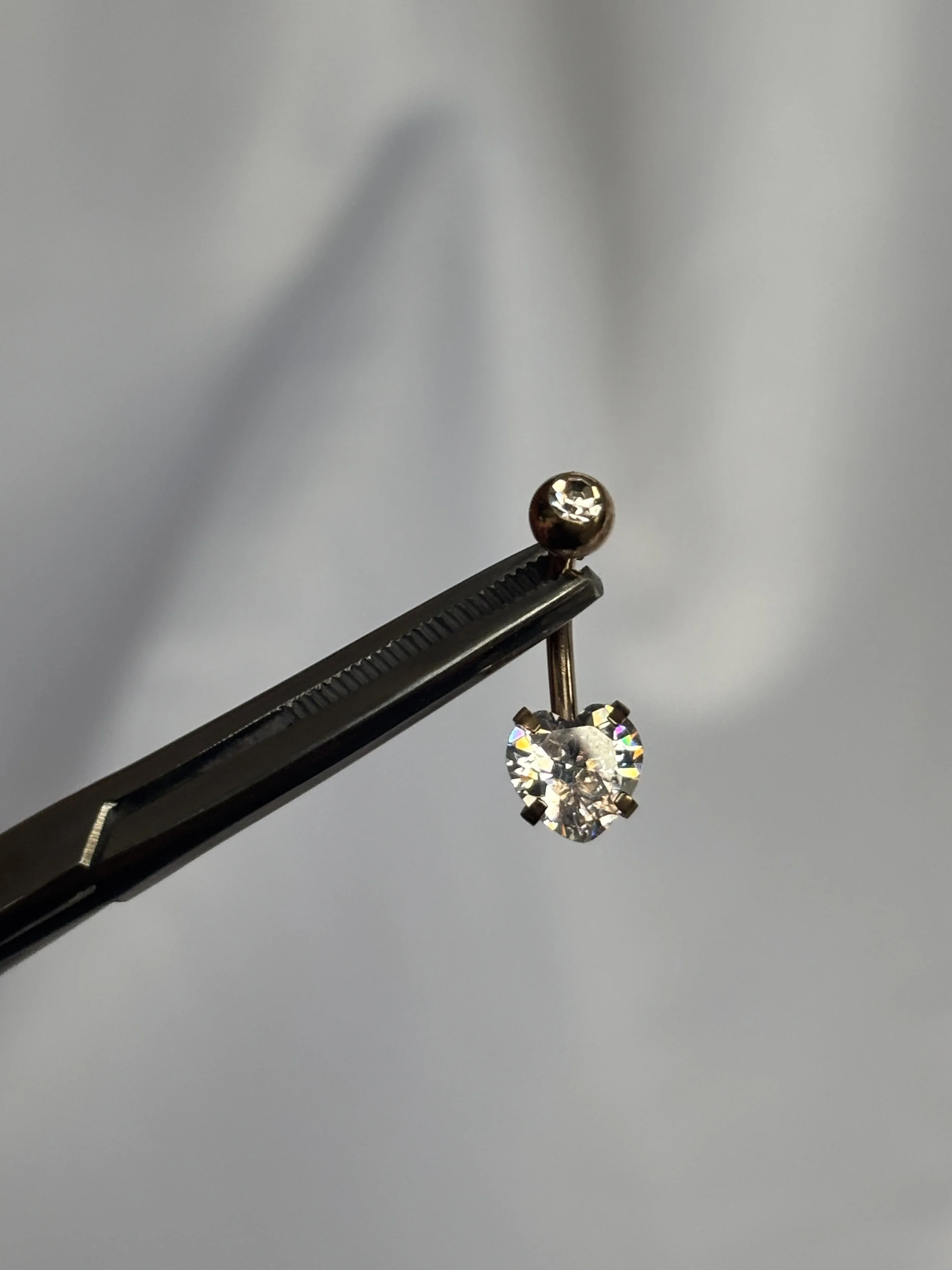 14g rose gold anodized titanium heart shape CZ double jewel externally threaded naval barbell