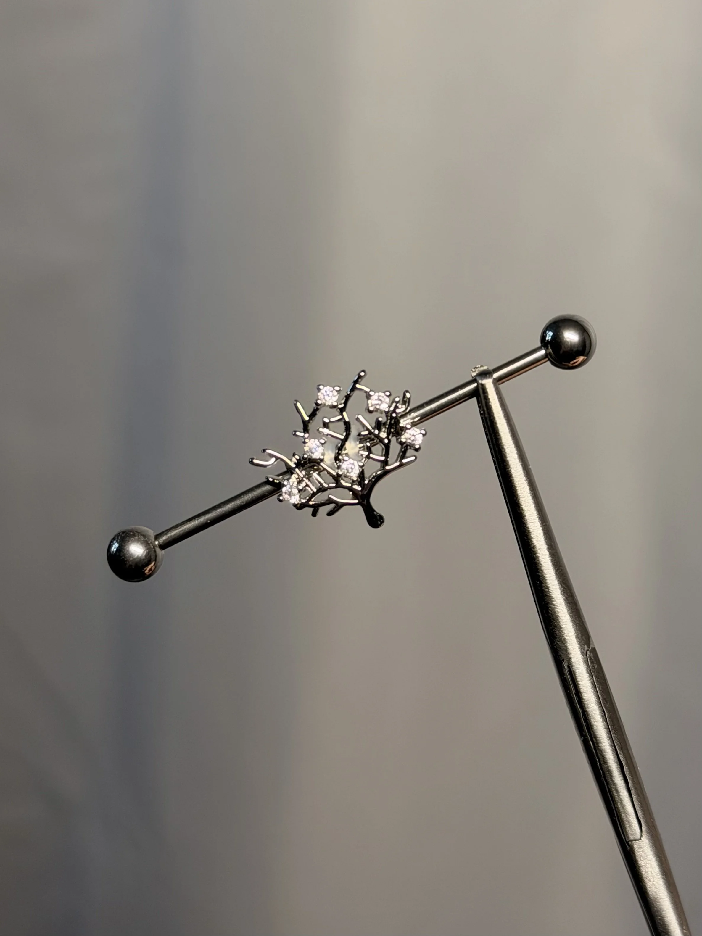 Industrial barbell jewelry upgrade silver tree of life
