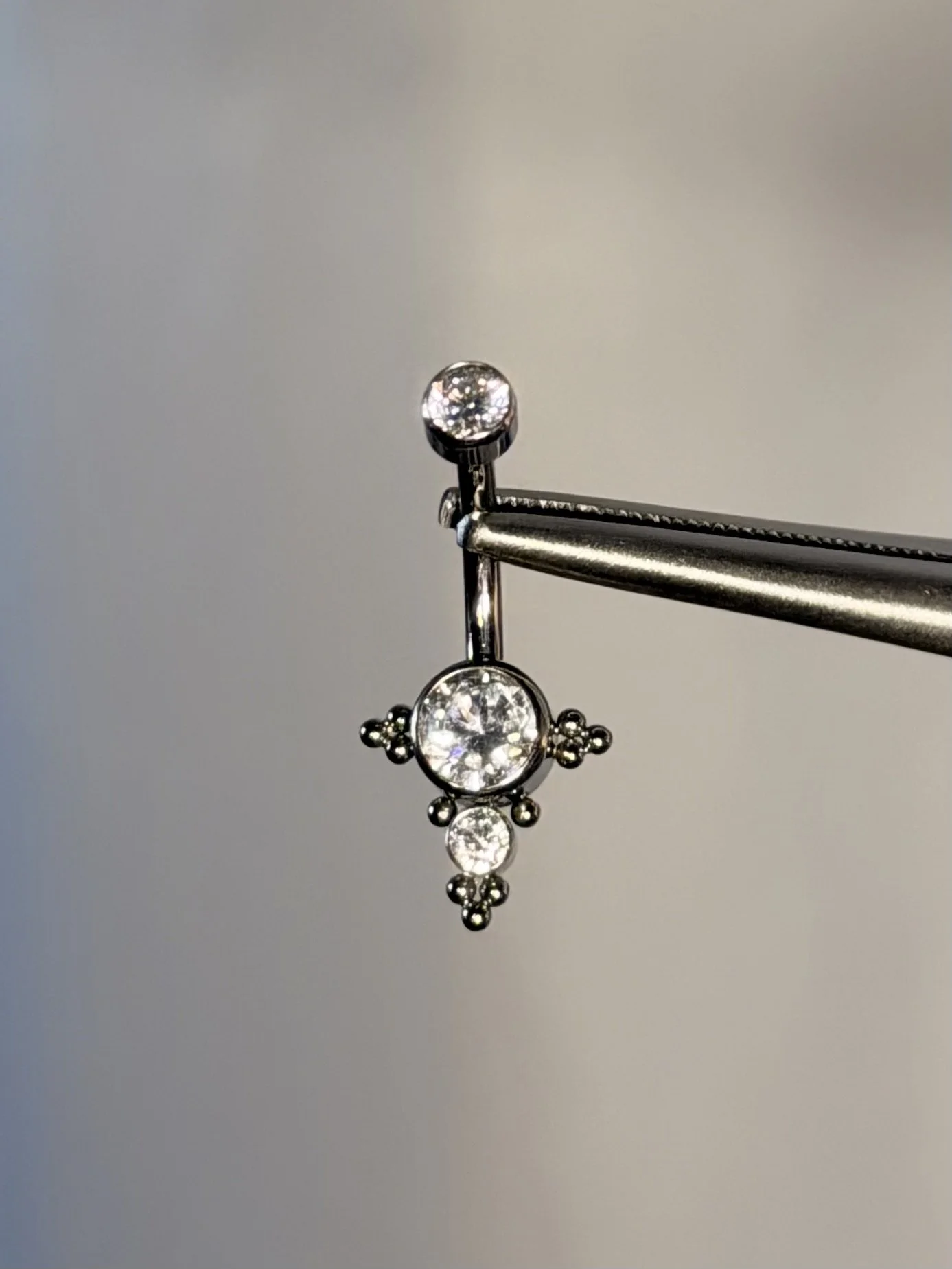 Titanium tripple  jeweled silver navel jewelry upgrade