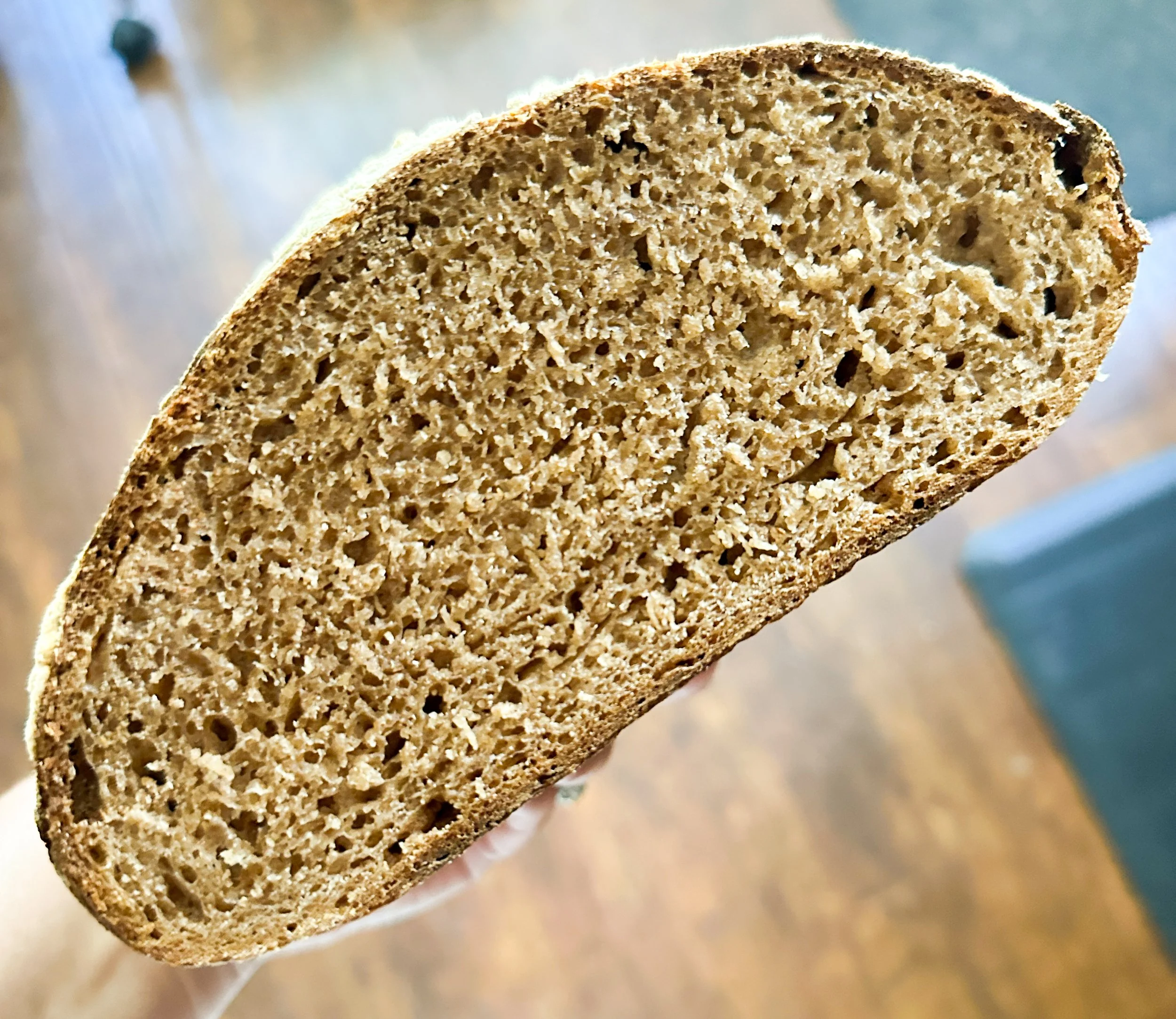 The beautiful tight crumb of a Sourdough Spelt Batard.