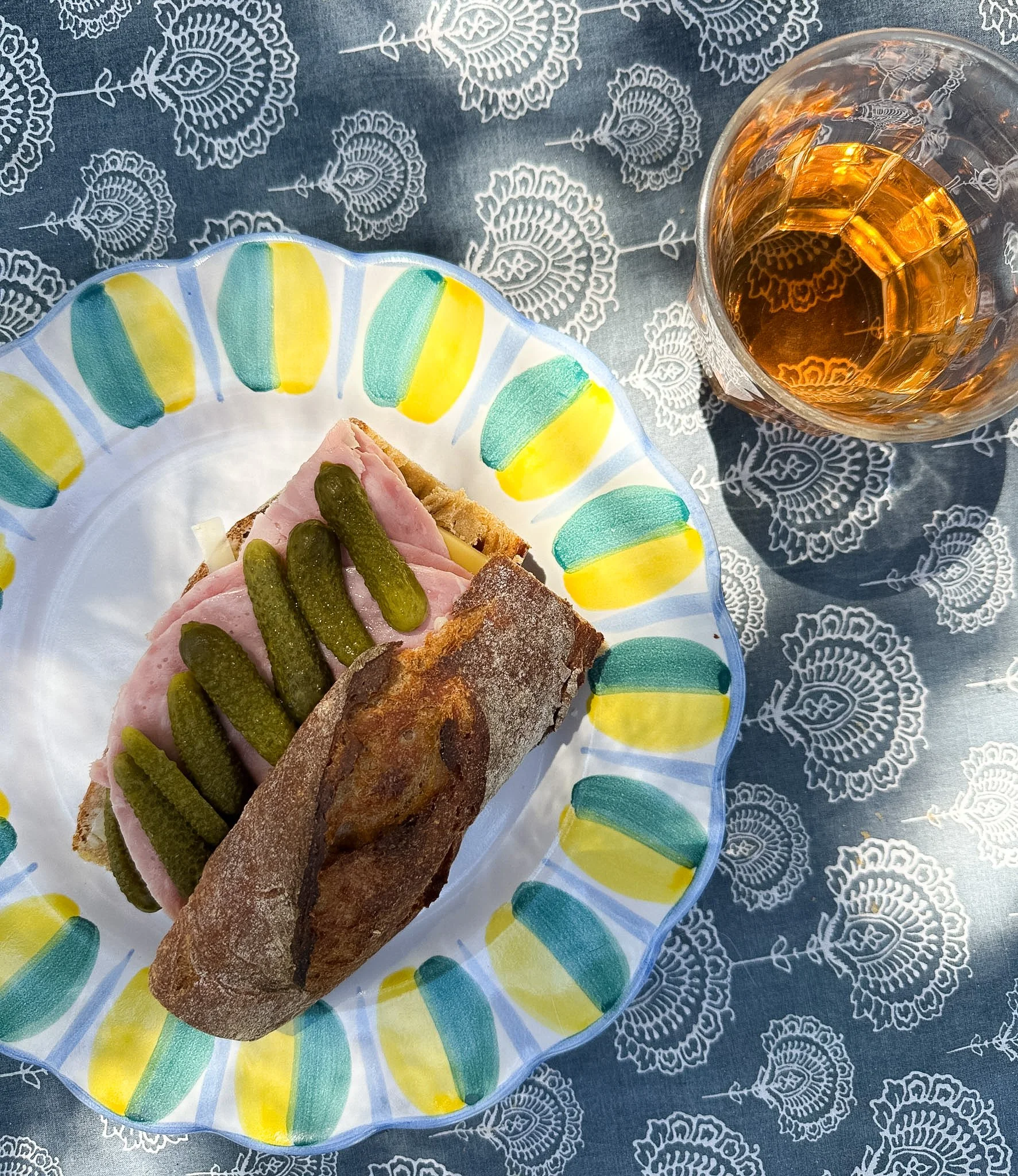Sourdough Einkorn Baguette with ham, cornichon, and comté