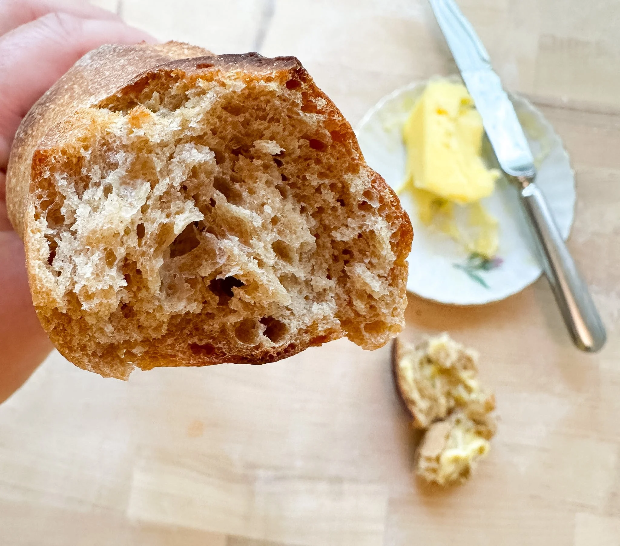 Sourdough Einkorn Baguette with butter