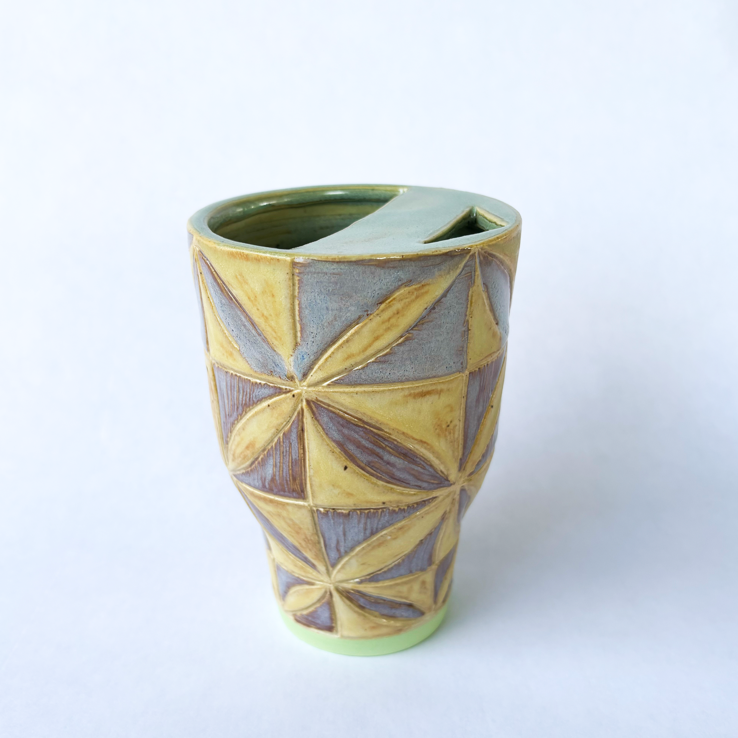 15 oz Hand Carved Ceramic Tumbler