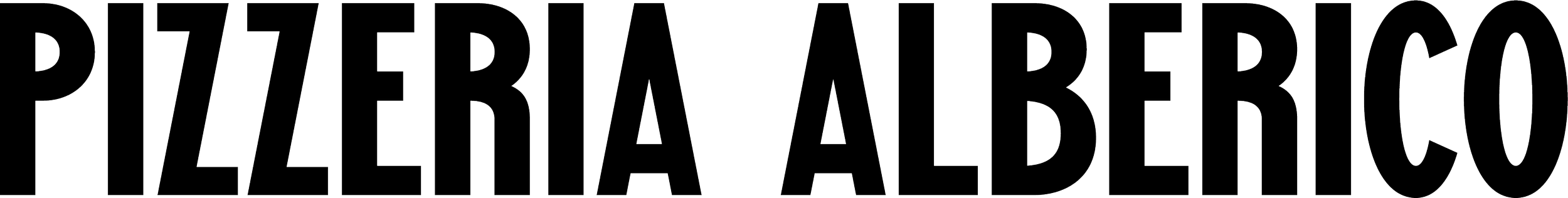 The image shows a logo with the text "PIZZERIA ALBERICO" in large, stylized black letters on a white background.