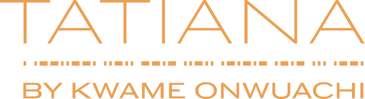 Text that reads 'TATIANAA' at the top and 'BY KWAME ONWUACHI' below in a stylized font with a dotted line separating the two.