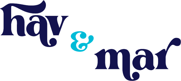 Text reading 'hây & mar' in decorative font with a black background.