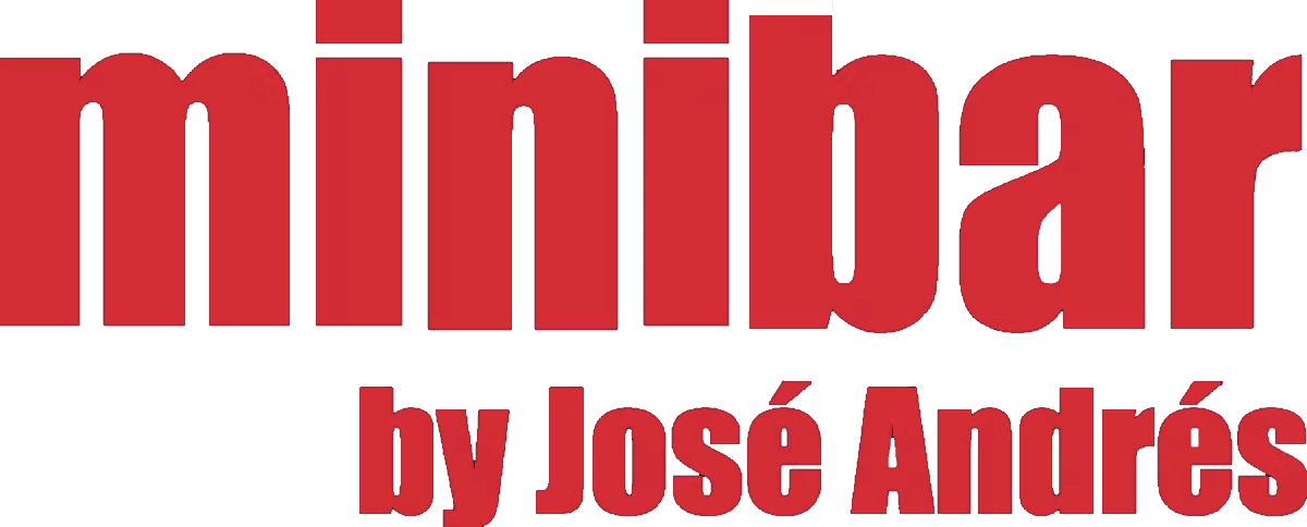 Red text logo with the word 'minibar' and 'by José Andrés' underneath on a black background.