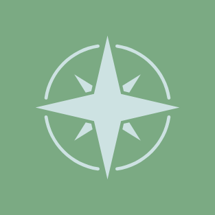 Green background with white compass rose symbol.