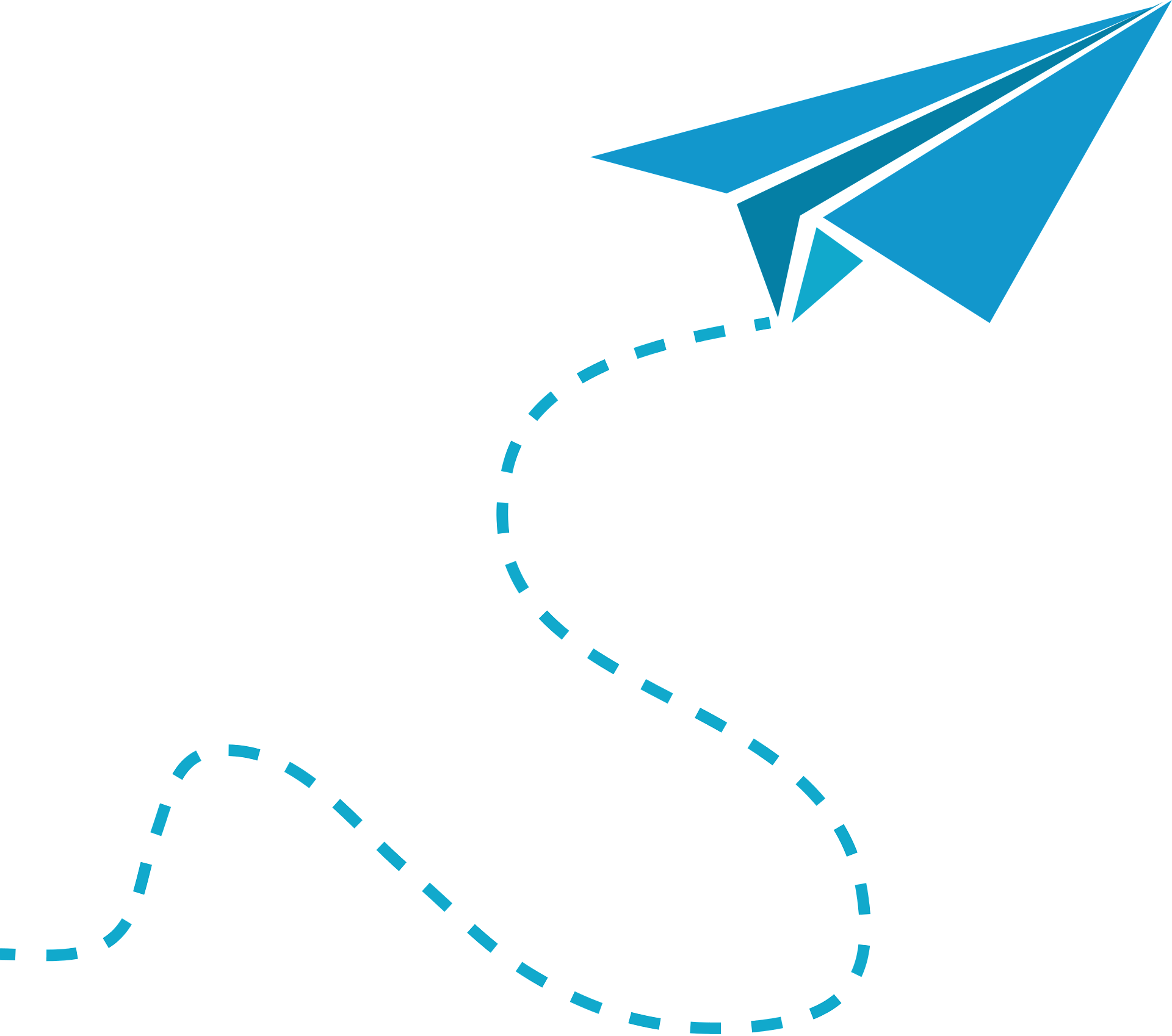 Illustration of a blue paper airplane flying along a dotted path, with arrows indicating direction, representing the support and direction that Career Evolution provides on your career journey.