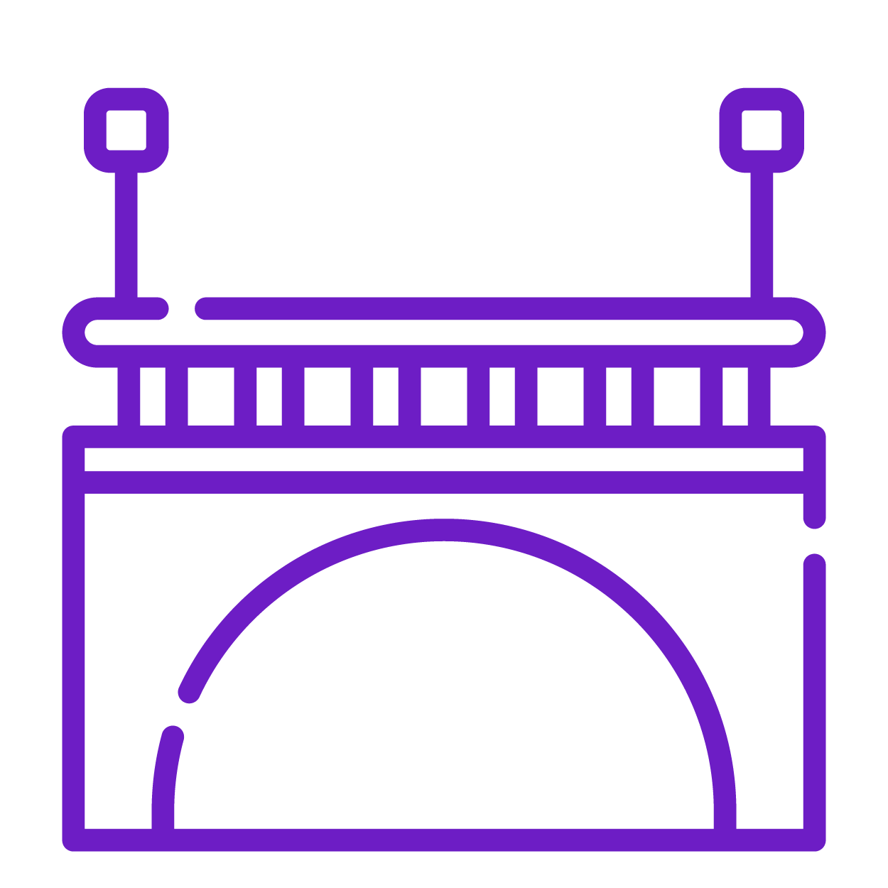 Outline of a washing machine with a top-loading lid in purple.
