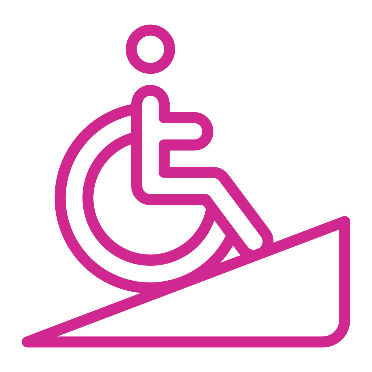 Neon purple outlined wheelchair accessibility icon