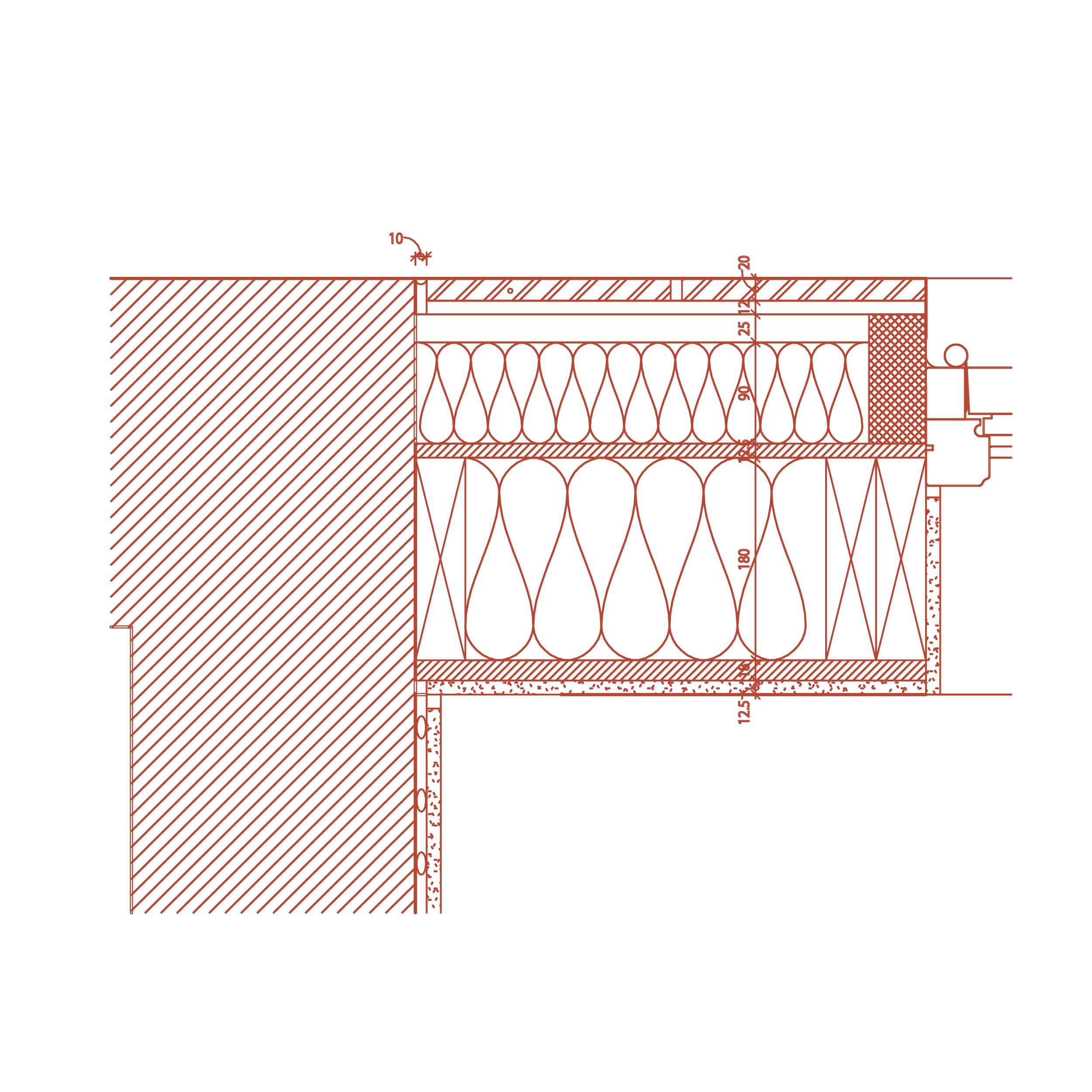 Technical architectural drawing of a building cross-section showing insulation, structural elements, and detailed measurements.