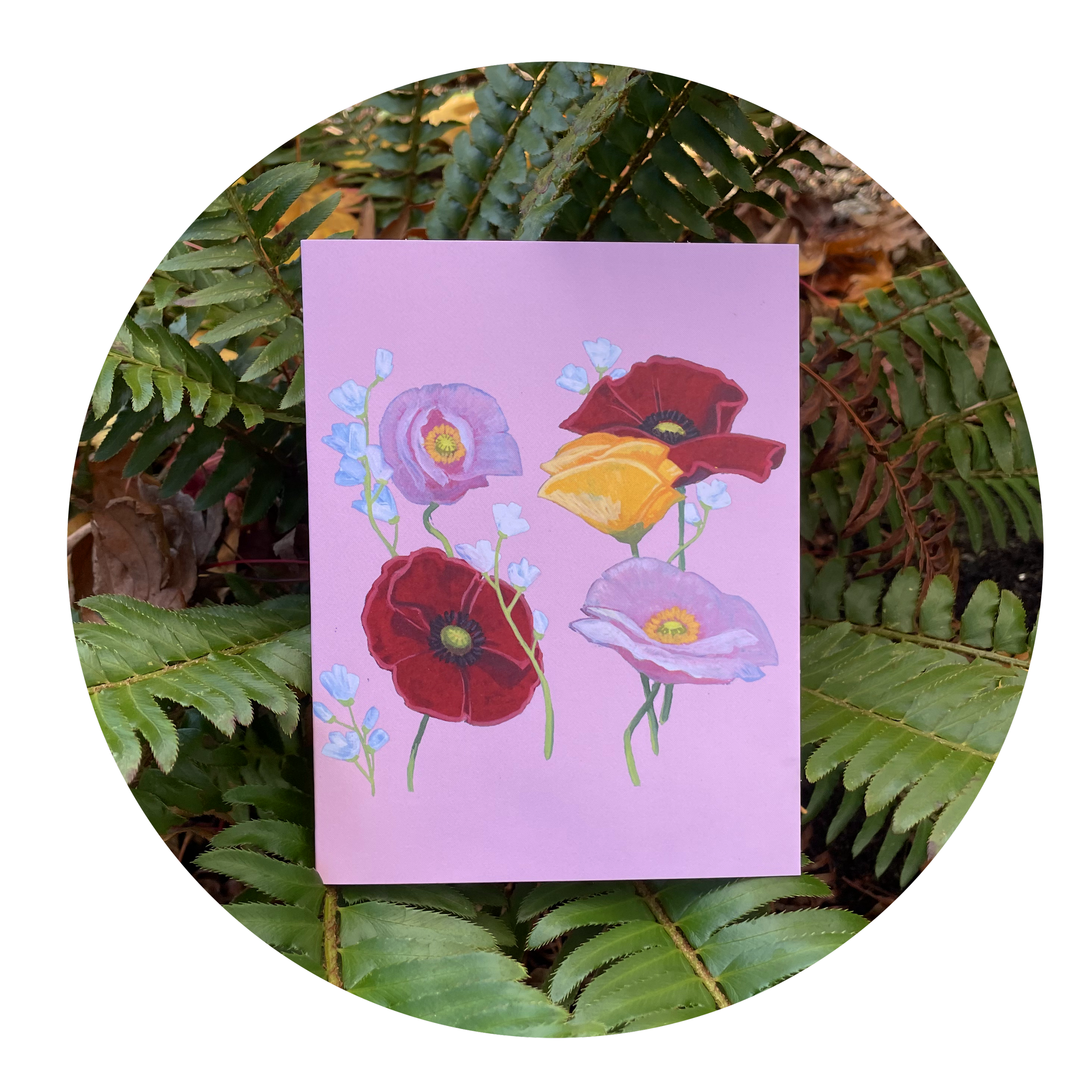 Poppies on Pink notecard
