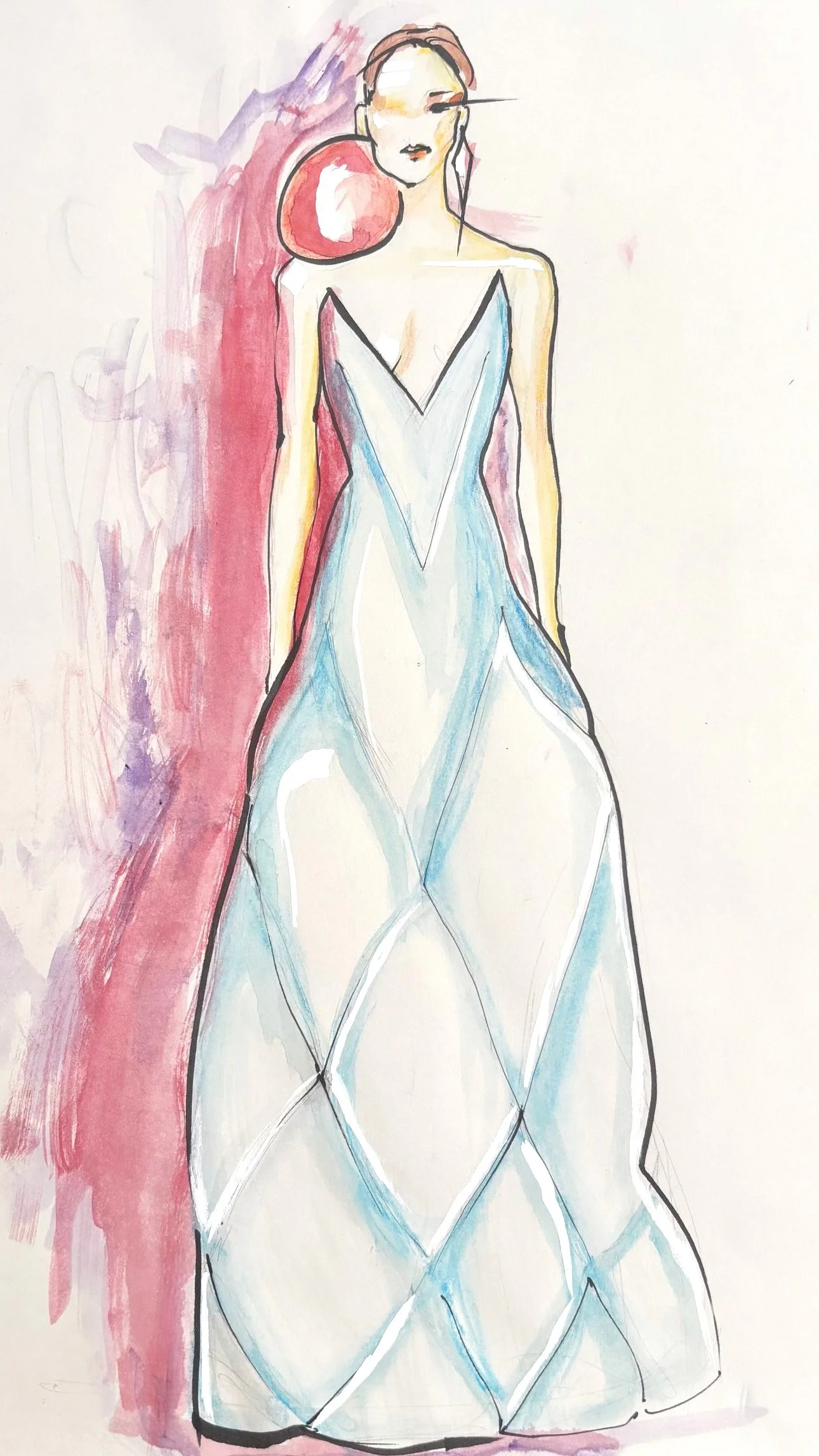 Girl with the Red Earring - Ink and Watercolor 2023