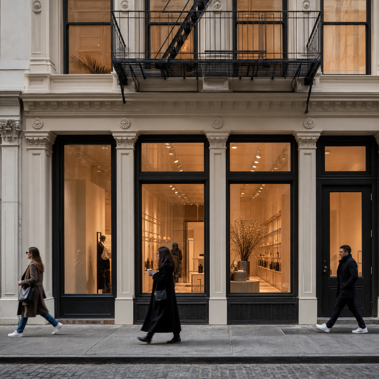 A sophisticated New York storefront prepared for a premium beauty pop-up.