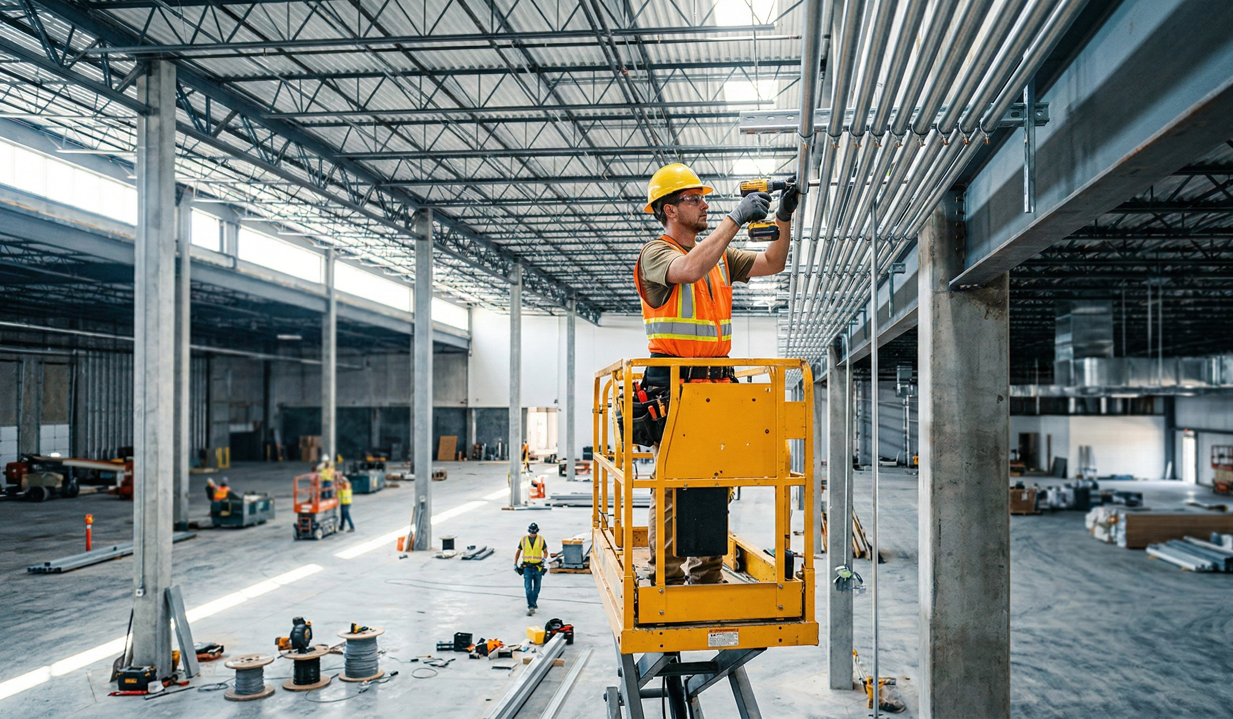 Commercial electrical rough-in and conduit installation for new construction in Kernersville, NC.